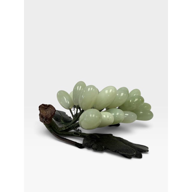 Vintage Chinese Hand-Carved Jade & Hardstone Grape Cluster on Silk Wrapped Stem For Sale - Image 4 of 8