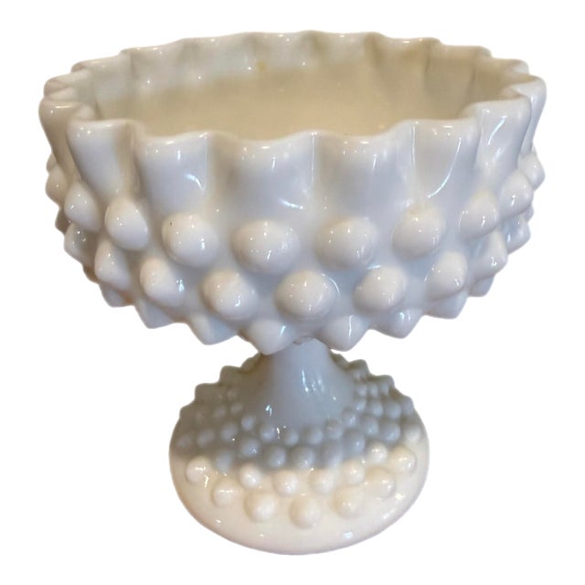 Vintage Hobnail Milk Glass Compote, Likely Fenton For Sale