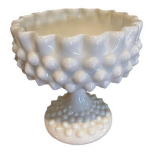 Vintage Hobnail Milk Glass Compote, Likely Fenton