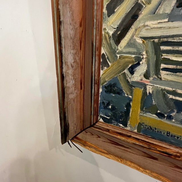 Mid Century Courtyard Oil Painting Husband and Wife For Sale - Image 10 of 12