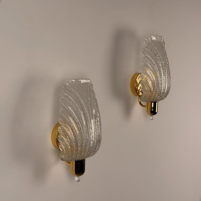 1980s Large Vintage Wing Wall Sconces from Barovier & Toso, Italy, 1980s, Set of 2 For Sale - Image 5 of 17