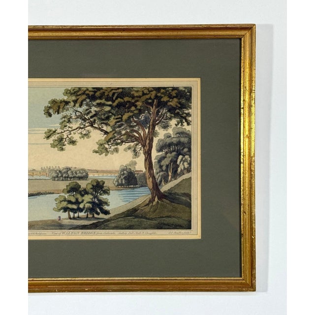 English Antique 1793 J&j Boydell Hand-Colored Aquatint: "View of Walton Bridge" For Sale - Image 3 of 11