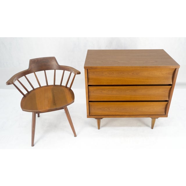 Wood Compact 3 Drawer Walnut Concave Drawer Front Mid Century Bachelor Chest Dresser For Sale - Image 7 of 16
