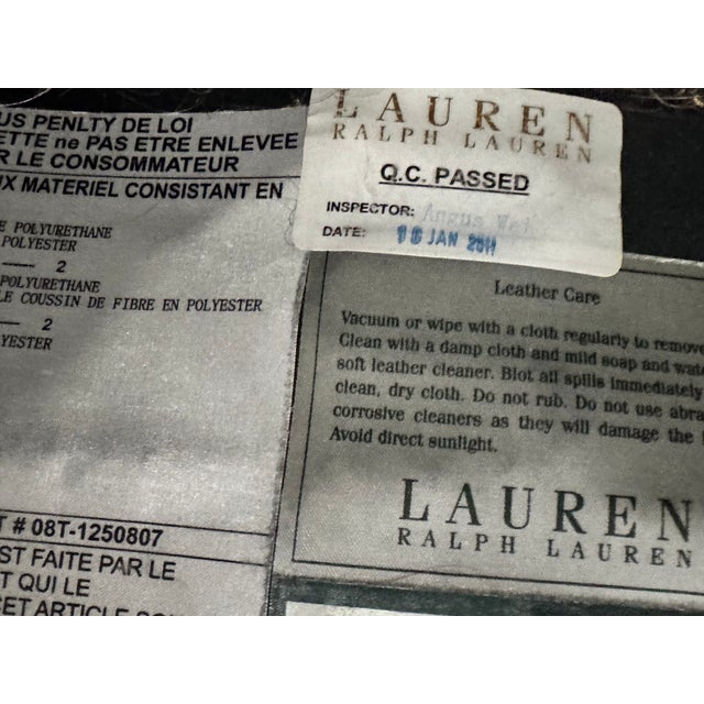 2010s Ralph Lauren Colonial Leather High End Designer Sofa Couch Brass Caps For Sale - Image 5 of 6