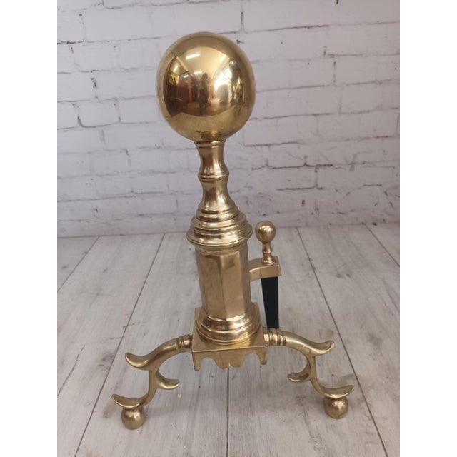Antique Brass Fire Dogs, Set of 2 For Sale - Image 4 of 14