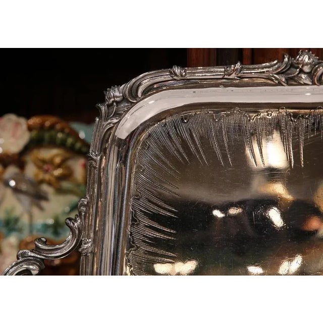 Metal 19th Century French Christofle Silver Plated Repoussé Serving Tray For Sale - Image 7 of 9