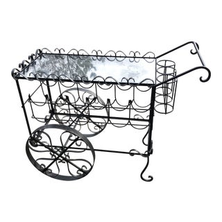 1970s Vintage Salterini Style Iron Bar Cart For Sale