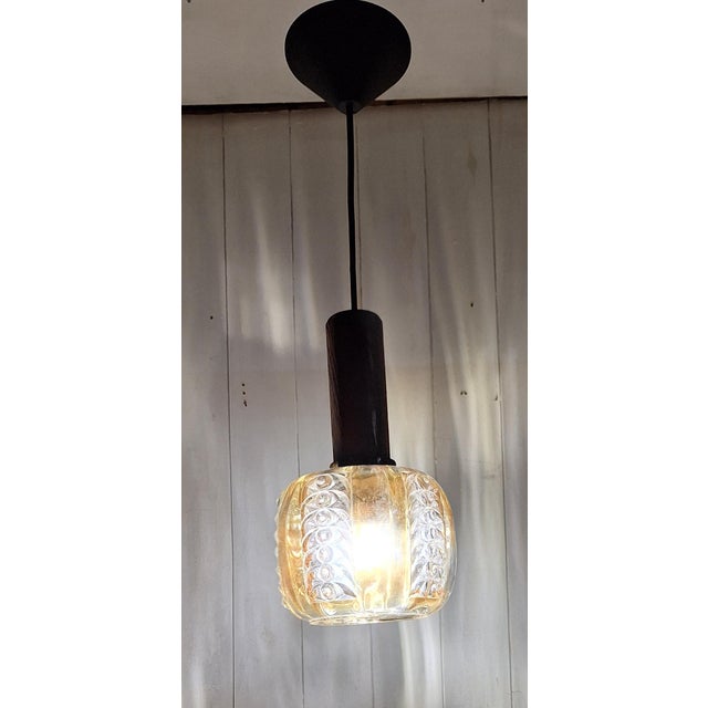 1980s Vintage Pendant Lamp with Tinted Glass Shade on an Oak Mount, 1980s For Sale - Image 5 of 7