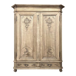 19th Century Liegoise Rococo Louis XV Armoire in Stripped Oak For Sale