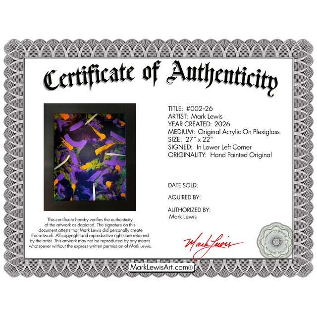 Evaluation: A high-energy fusion of modern abstract expressionism and vibrant color theory. Created by Mark Lewis—the...