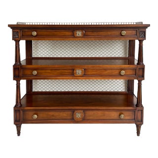 Late 20th Century Vintage Karges Walnut 3-Tiered Server/Silver Buffet Cabinet, Brass Gallery For Sale