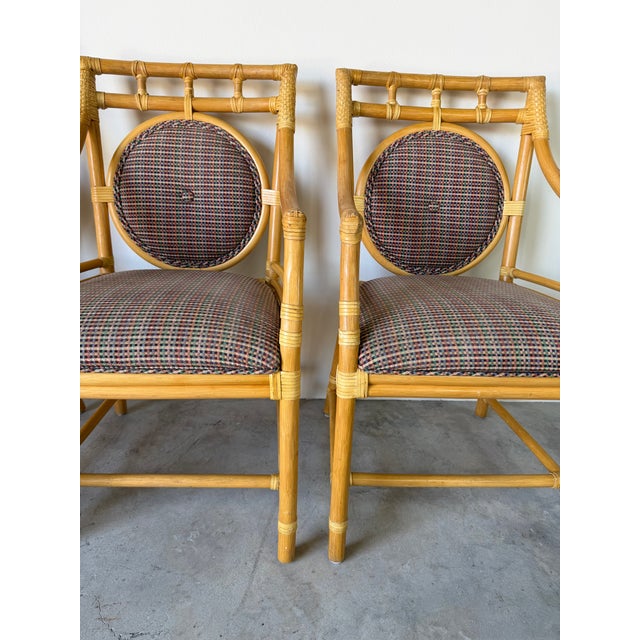 Vintage McGuire Style Bamboo & Leather Wrap Dining Arm Chairs – Set of 4 For Sale - Image 10 of 18