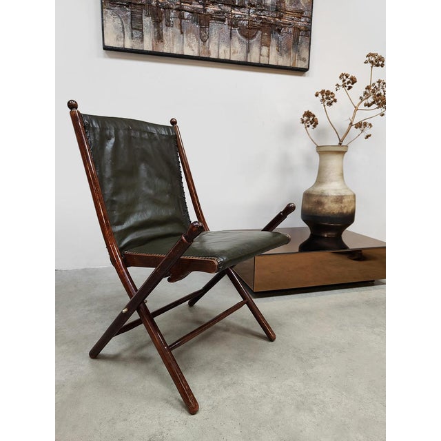 Vintage Leather Folding Campaign Chair by Leren Klapstoel, 1950 For Sale - Image 3 of 8