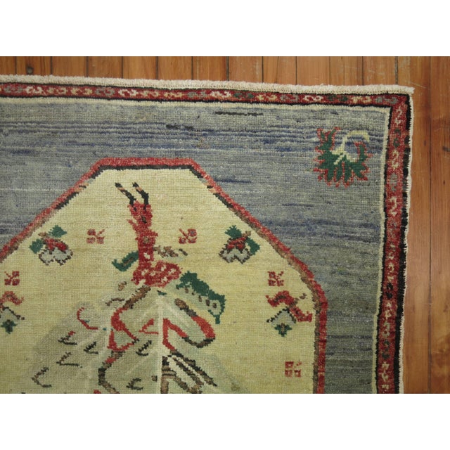 Mid 20th Century Zabihi Collection Gray Floral Folk Style Vintage Throw Turkish Rug Dated 1969 For Sale - Image 5 of 5