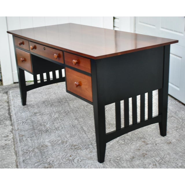 1990s Vintage Ethan Allen Transitional Style Black & Cherry Four Drawer Desk For Sale - Image 5 of 13