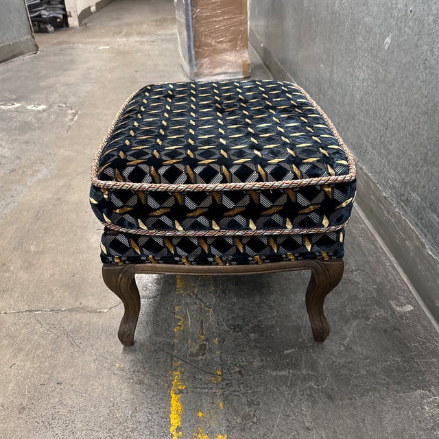 Traditional Geometric Velvet Ottoman, Vintage For Sale - Image 4 of 12