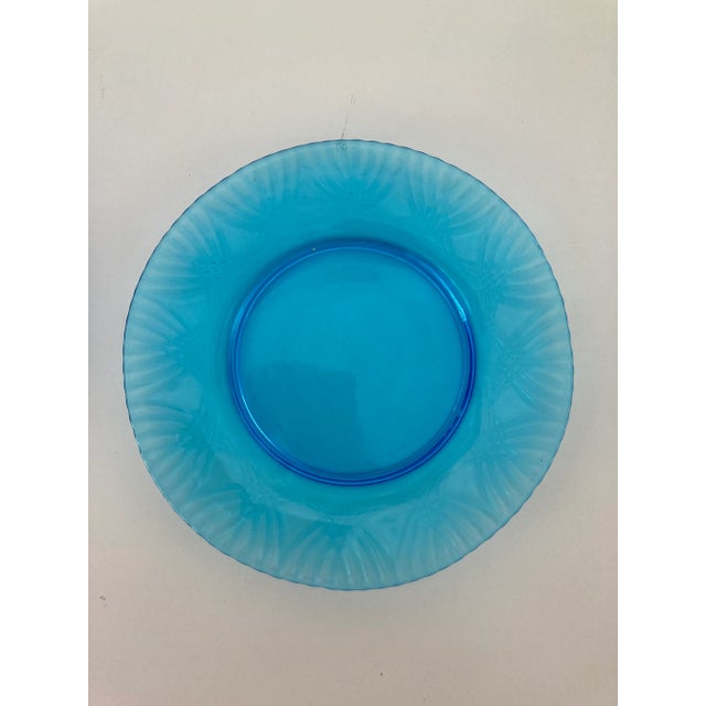 1990s 90's Aqua Glass Salad Plates S/4 For Sale - Image 5 of 8