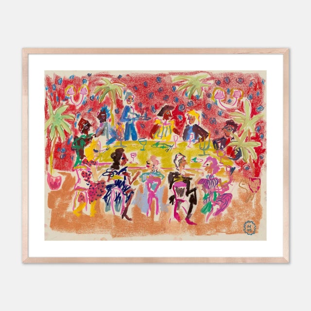 Contemporary At a Dinner Party by Happy Menocal in Natural Maple Frame, Small Art Print For Sale - Image 3 of 3
