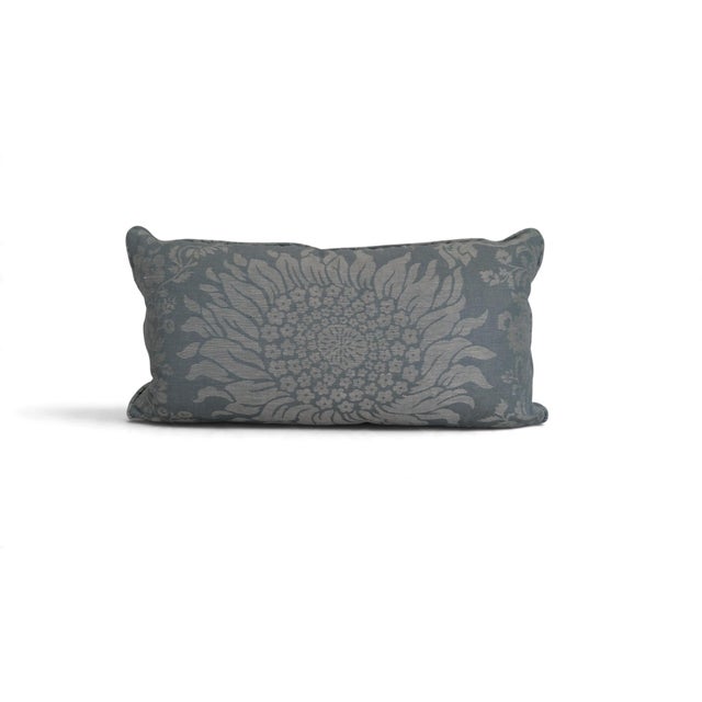 Pair of Blue Gray Floral Banquette Pillows With Oversized Botanical Motif For Sale - Image 4 of 5