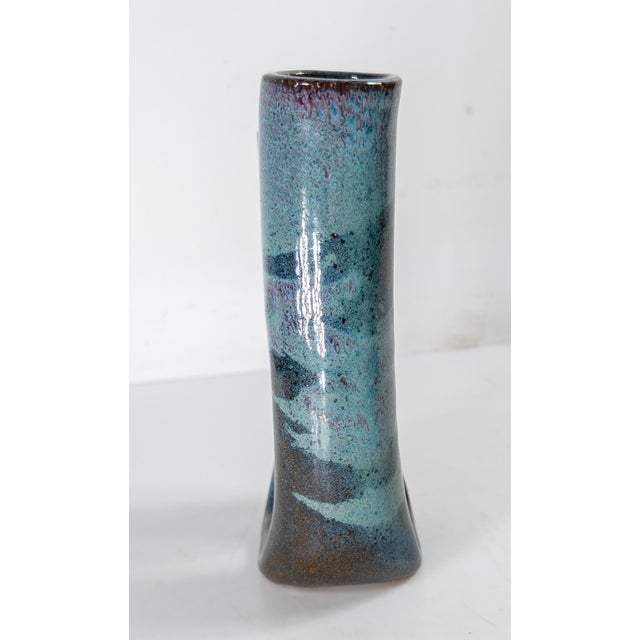 Late 20th Century Mid-Century Modern Turquoise and Teal Art Pottery Vase, Signed For Sale - Image 5 of 8