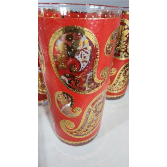 Mid-Century Modern Vintage Culver Red Paisley Highball Bar Glasses, 22k Gold - Set of 3 For Sale - Image 3 of 5