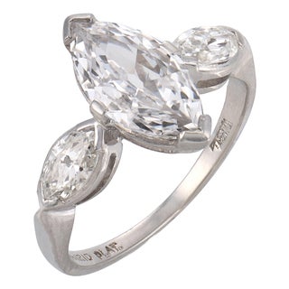 Mid Century Gia 1.15 Carat Marquise Cut Diamond Platinum Engagement Ring, Size 4 For Sale