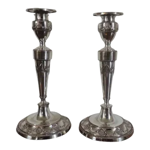 Antique George III Old Sheffield Silver on Copper Candlesticks in the Adam Taste 1790 - a Pair