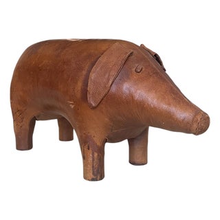 Vintage Large Pig Stool by Dimitri Omersa in Brown Leather, 1960s For Sale