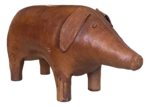 Vintage Large Pig Stool by Dimitri Omersa in Brown Leather, 1960s