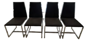 Set of 4 Modern Chrome Dining Chairs in Brown Ultrasuede, Milo Baughman Style