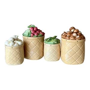 Late 20th-Century Whimsical Majolica-Inspired “Baskets of Veggies” Canister Set of 4 - Mexico