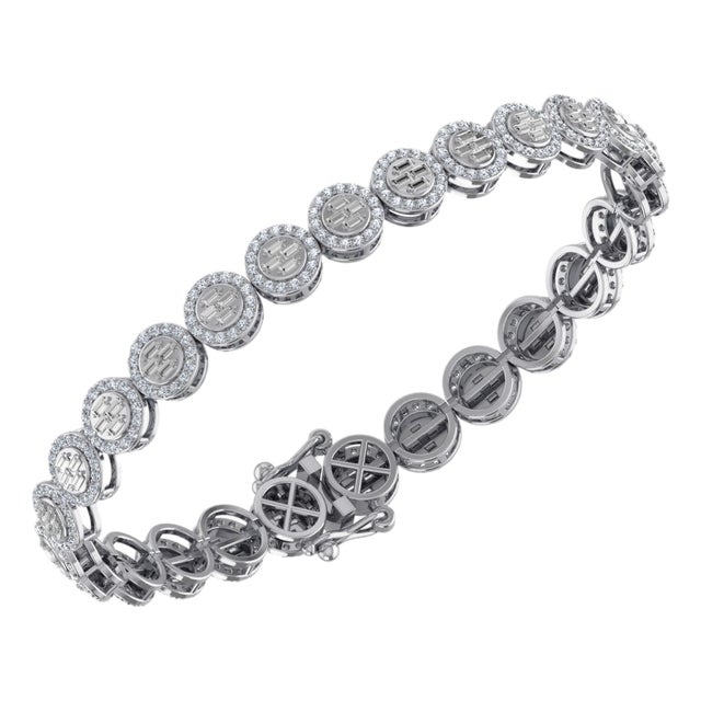 10K White Gold Round Baguette Diamond Designer 7 Inch Bracelet 2-3/8 Cttw For Sale