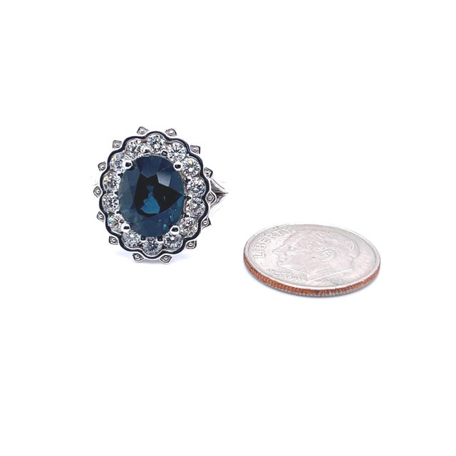 Blue Natural Sapphire Diamond Ring 14k W Gold 5.81 TCW Certified For Sale - Image 8 of 9