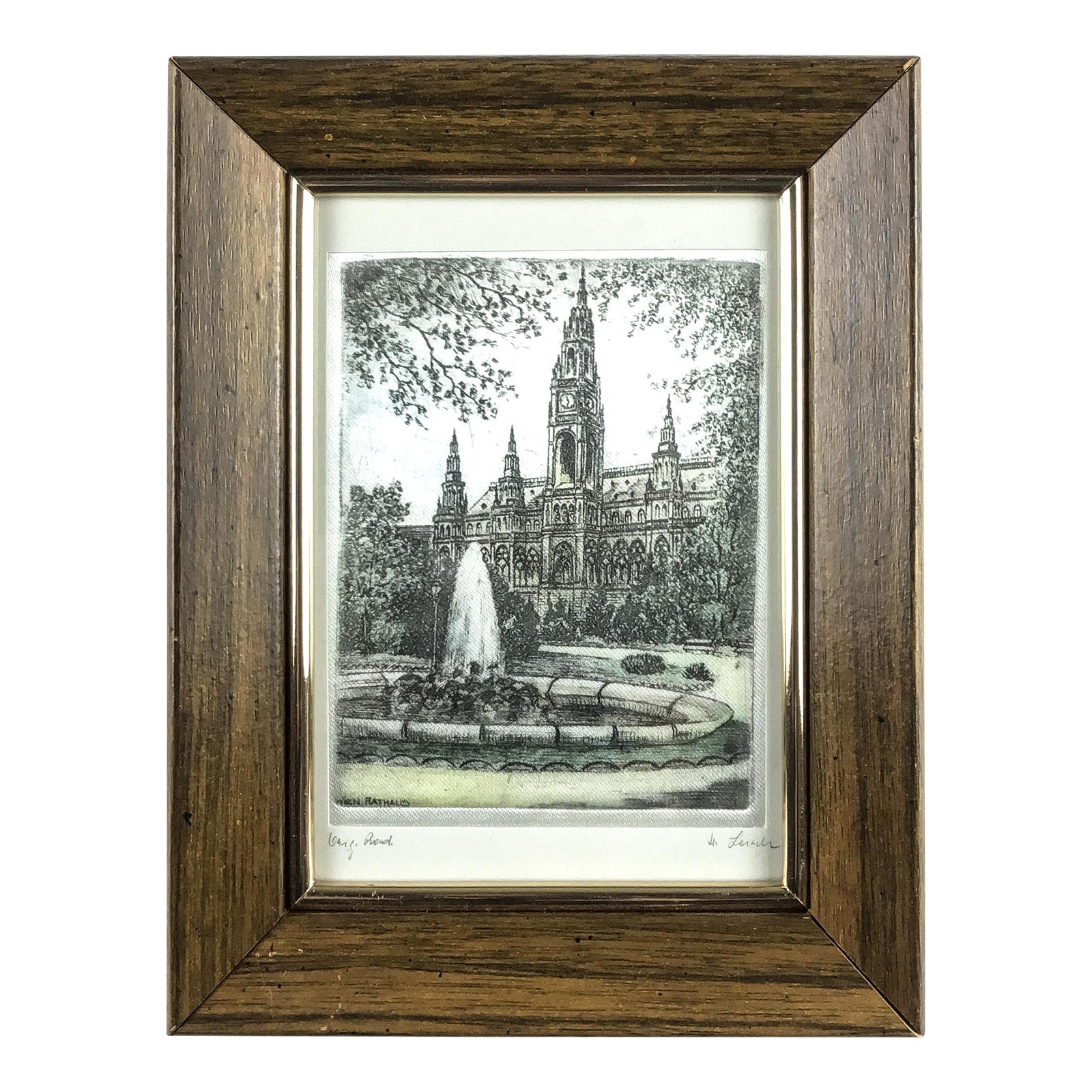 Ink on Silk Architectural Signed Drawing of Rathaus Vienna | Chairish