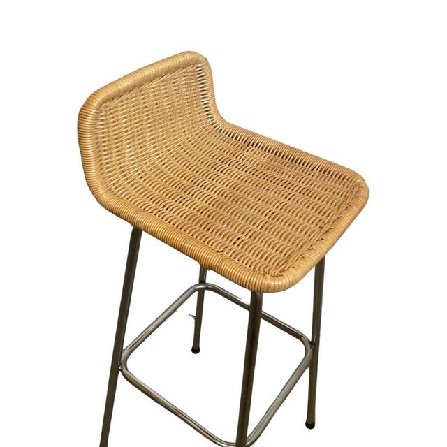 Metal Bar Stool with Wicker Seat by Dirk van Sliedrecht for Rohe Noordwolde For Sale - Image 7 of 10
