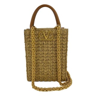 Mid 20th Century Valentino Vlogo North South Raffia Pouch For Sale