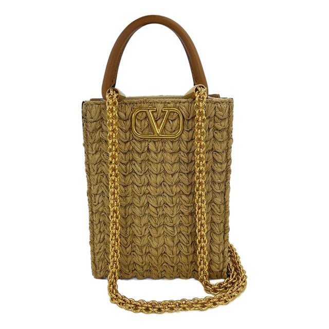 Mid 20th Century Valentino Vlogo North South Raffia Pouch For Sale