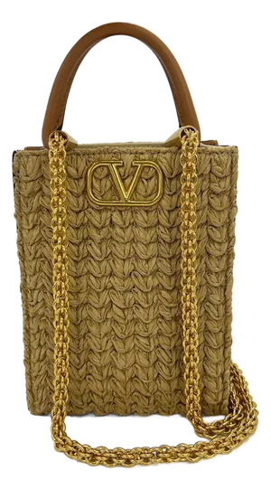 Mid 20th Century Valentino Vlogo North South Raffia Pouch