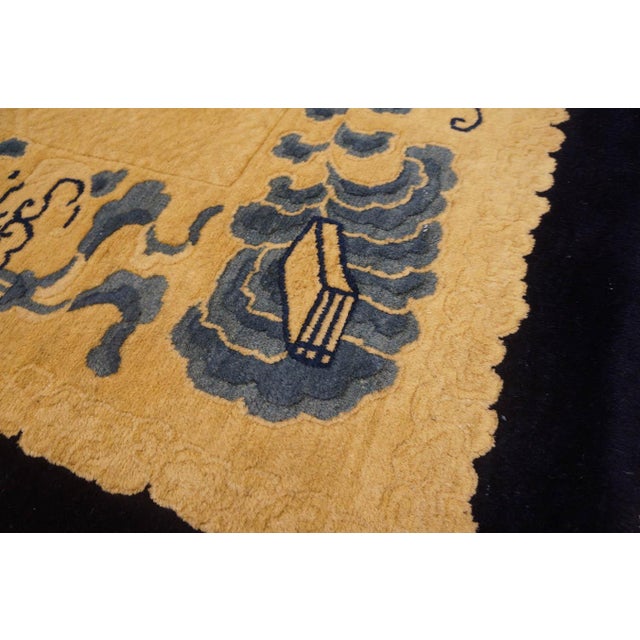 Textile Enchanting Beige Background Color and Black Border With Tone-on-Tone Pattern Antique Chinese Peking Rug For Sale - Image 7 of 12