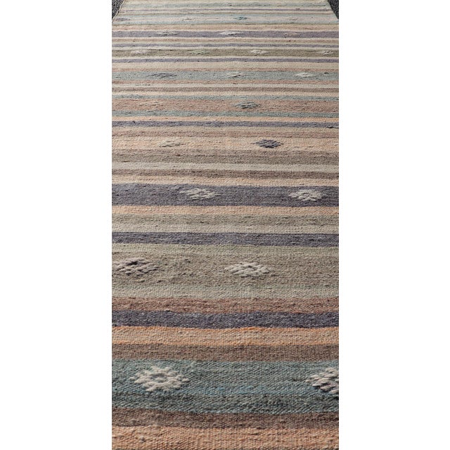 Vintage Flat Weave Turkish Kilim Runner With Stripe and Modern Motif Design For Sale In Atlanta - Image 6 of 10