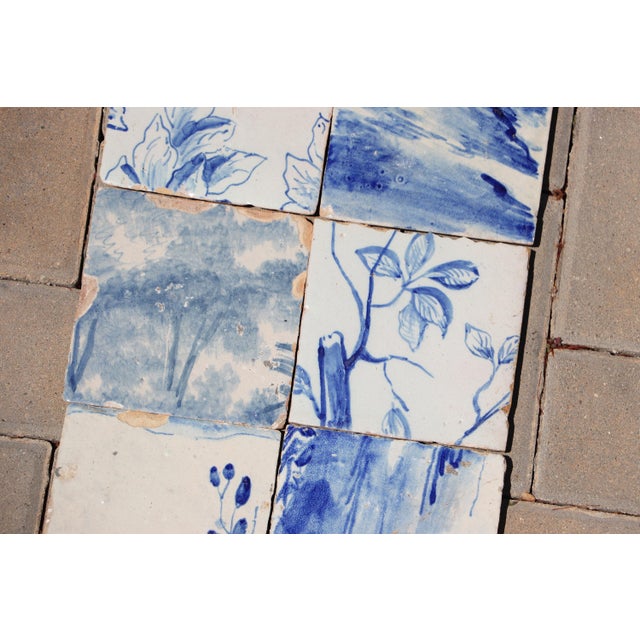 Antique 18th Century Portuguese Scenic Baroque Tiles With Foliage & Landscape Elements, Antique Set of 6 For Sale - Image 4 of 6