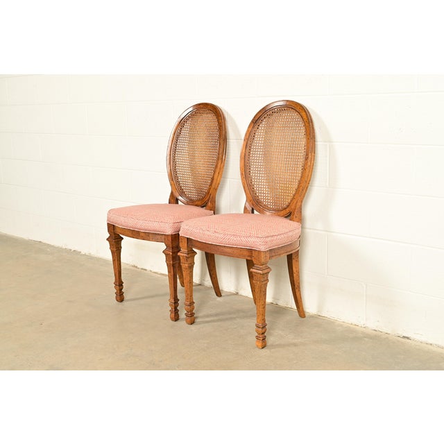 1960s Drexel French Regency Louis XVI Carved Walnut Cane Back Side Chairs or Dining Chairs | Pair For Sale - Image 5 of 15