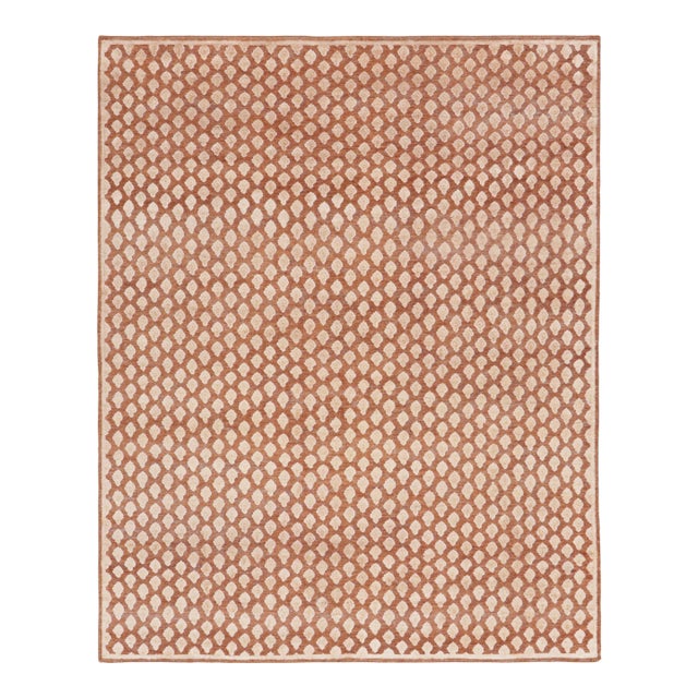 Rug & Kilim’s Modern Block Print Rug in Pink with Cream Floral Pattern - 5x8 For Sale