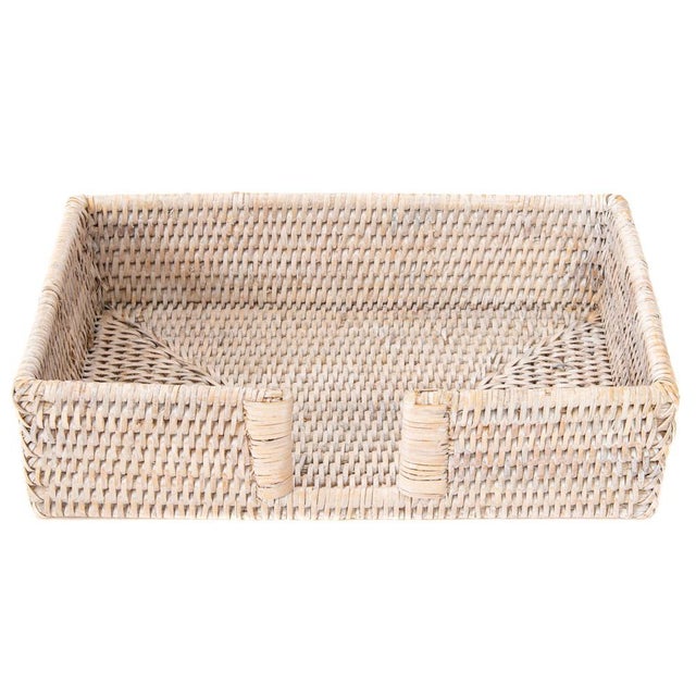 White Artifacts Rattan Guest Towel - Rectangular Napkin Holder with Cutout in White Wash For Sale - Image 8 of 8