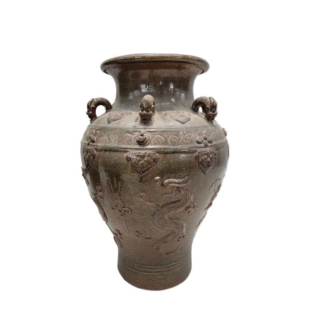 19th Century Antique Decorated Brown-Glazed Mataban Jar Vase For Sale - Image 5 of 6