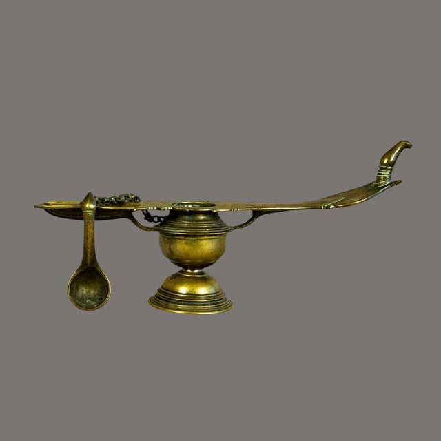 18th Century Antique South Indian Brass Oil Lamp For Sale - Image 10 of 12