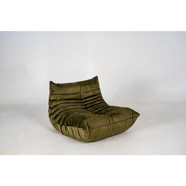 Togo Lounge Chair and Khaki Velvet by Michel Ducaroy for Ligne Roset, 1973, Set of 2 For Sale - Image 10 of 18