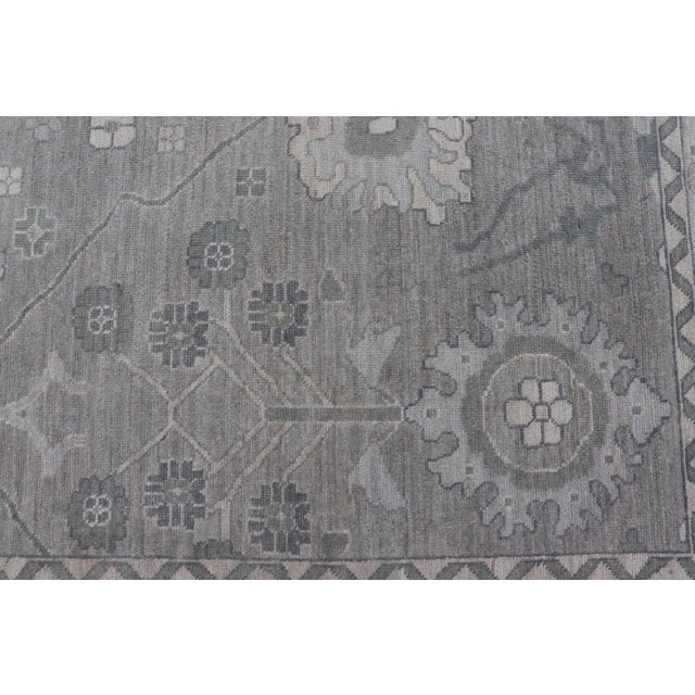 Square Oushak Rug in Cool Gray and Ivory With Refined Allover Floral 12'0 X 12'4 For Sale - Image 10 of 13