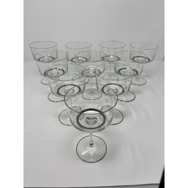 Mid-Century Silver Banded Tall Wine Coupes - Set of 10 For Sale In Chicago - Image 6 of 6