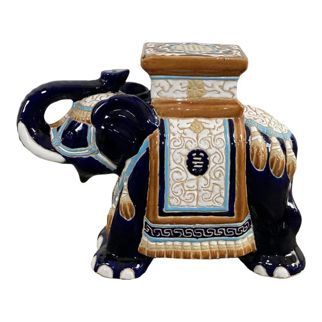 Vintage Colorful Ceramic Elephant Garden Stool For Sale